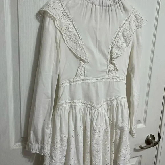 Allsaints Aislyn Broiderie Eyelet White Dress Trendy Size 00 - Picture 7 of 16